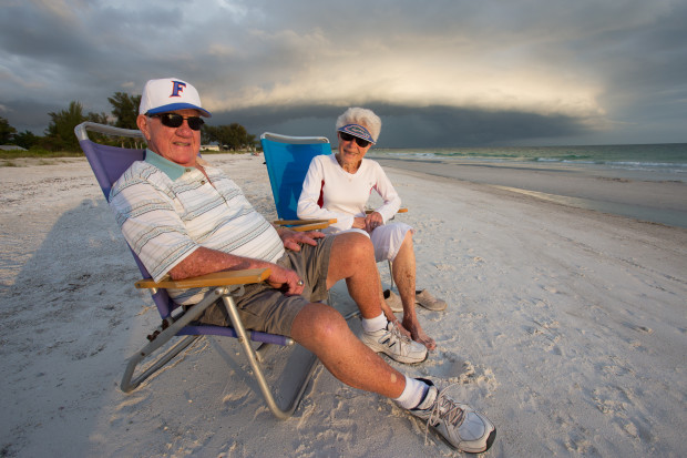 Ruth and Marvin Rice have been married for 62 years and live retired on Anna Maria, Florida, the same place where they honeymooned 62 years earlier. They watch the sunset on Holmes Beach a few blocks from their house every day.