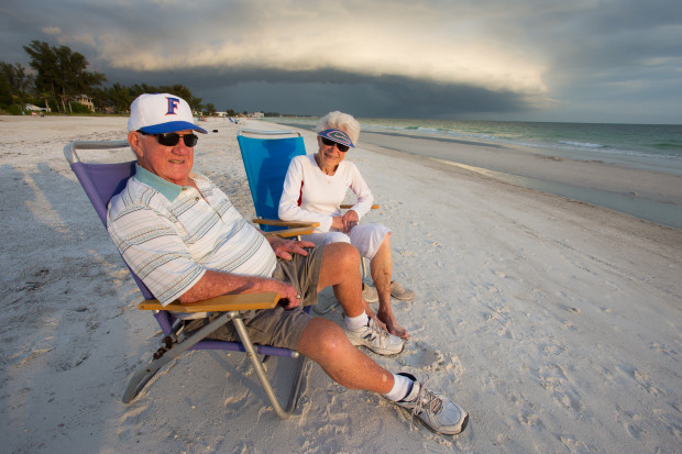 Ruth and Marvin Rice have been married for 62 years and live retired on Anna Maria, Florida, the same place where they honeymooned 62 years earlier. They watch the sunset on Holmes Beach a few blocks from their house every day.