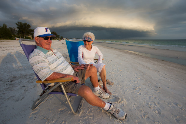 Ruth and Marvin Rice have been married for 62 years and live retired on Anna Maria, Florida, the same place where they honeymooned 62 years earlier. They watch the sunset on Holmes Beach a few blocks from their house every day.