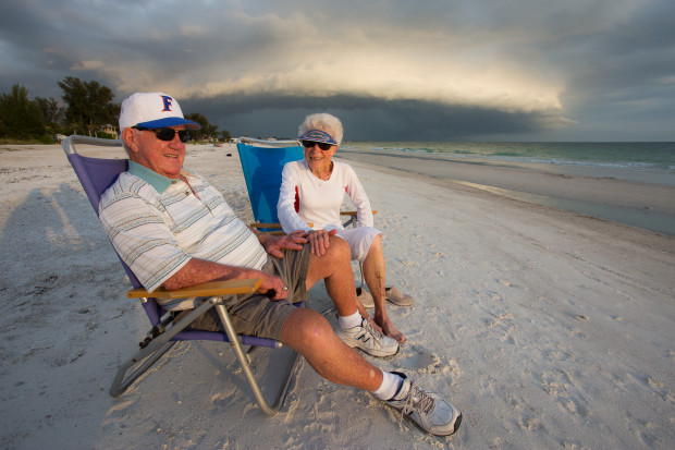 Ruth and Marvin Rice have been married for 62 years and live retired on Anna Maria, Florida, the same place where they honeymooned 62 years earlier. They watch the sunset on Holmes Beach a few blocks from their house every day.